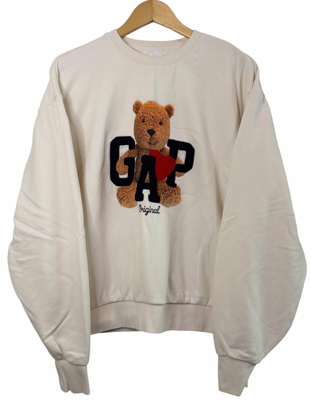 GAP Teddy Bear Sweatshirt Cream Logo Graphic Pullover L Cozy